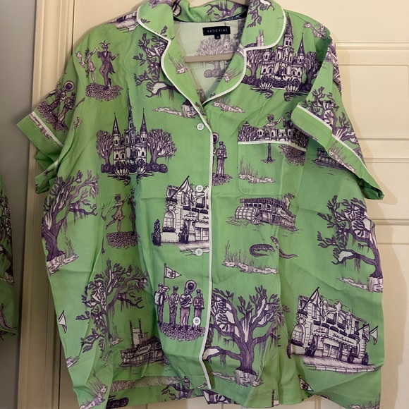 KATIE KIME New Orleans Toile pajama set in green and purple Mardi Gras - Picture 5 of 13